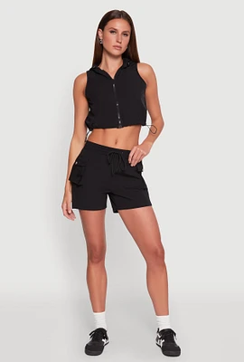 Womens Drawstring Waist Cargo Pocket Shorts,