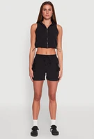 Womens Drawstring Waist Cargo Pocket Shorts, Black, Size S