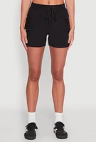 Womens Drawstring Waist Cargo Pocket Shorts, Black, Size S