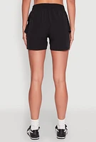 Womens Drawstring Waist Cargo Pocket Shorts, Black, Size S