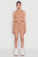 Womens Drawstring Waist Cargo Pocket Shorts, Khaki, Size S