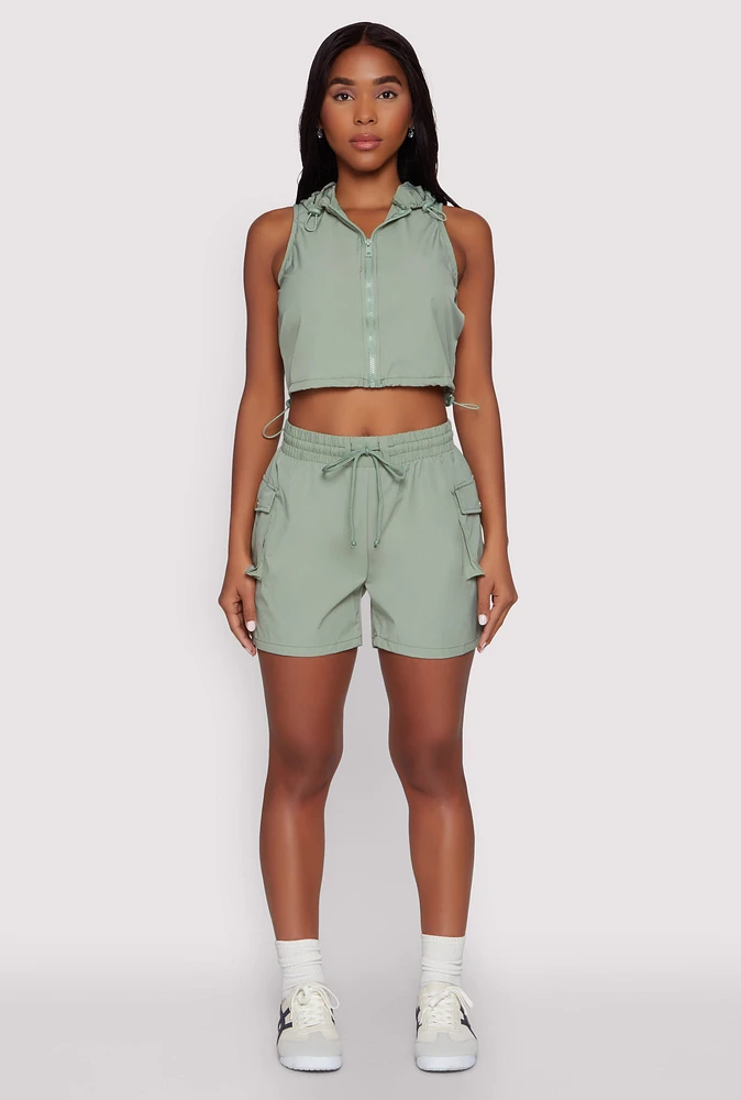 Womens Drawstring Waist Cargo Pocket Shorts,
