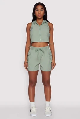 Womens Drawstring Waist Cargo Pocket Shorts,