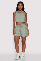 Womens Drawstring Waist Cargo Pocket Shorts,