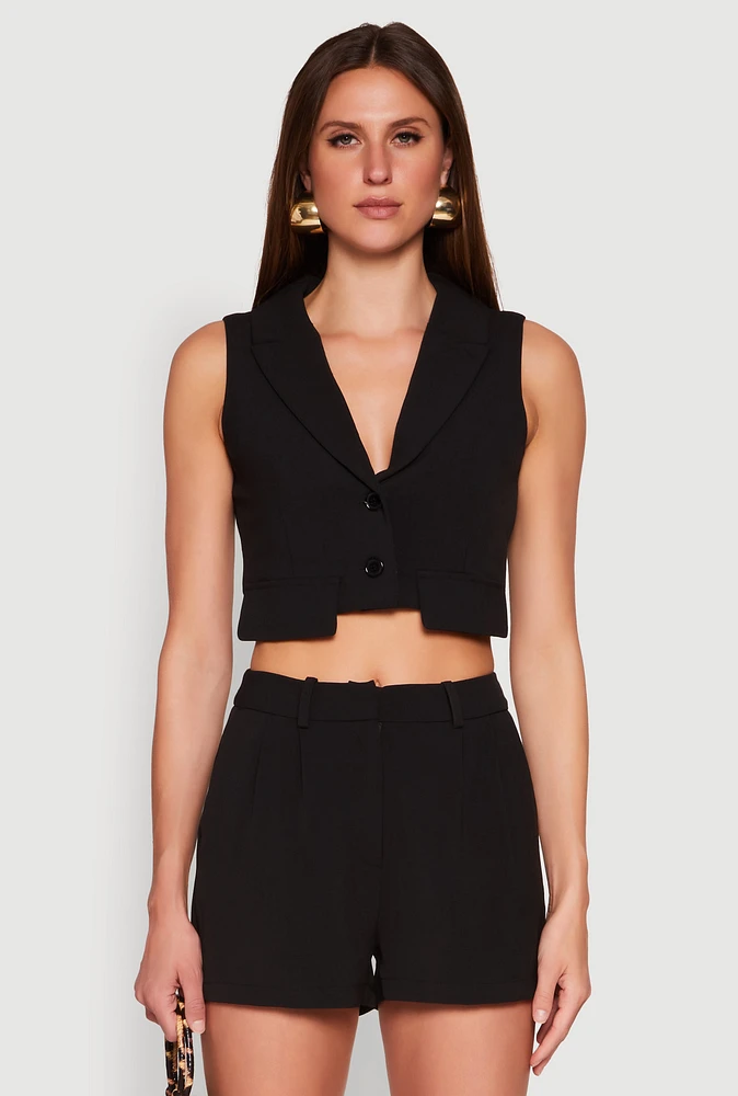 Womens Cropped Blazer Vest, Black, Size S