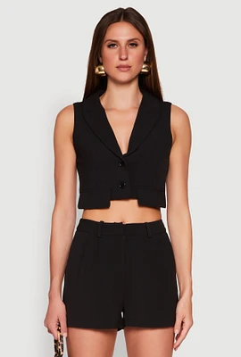 Womens Cropped Blazer Vest, Black, Size S