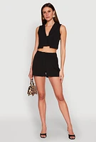 Womens Cropped Blazer Vest, Black, Size S