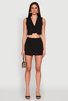 Womens Cropped Blazer Vest, Black, Size S