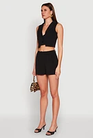 Womens Cropped Blazer Vest, Black, Size S