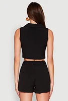Womens Cropped Blazer Vest, Black, Size S