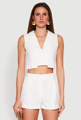 Womens Cropped Blazer Vest, White,