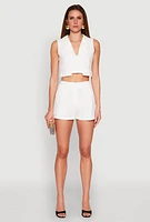 Womens Cropped Blazer Vest, White,