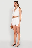 Womens Cropped Blazer Vest, White,
