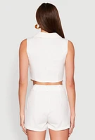 Womens Cropped Blazer Vest, White,