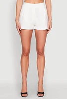 Womens Pleated High Waisted Shorts, White, Size S