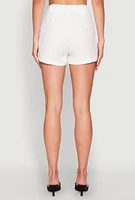 Womens Pleated High Waisted Shorts, White, Size S