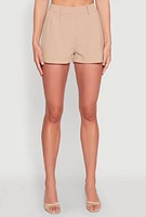 Womens Pleated High Waisted Shorts, Khaki, Size M