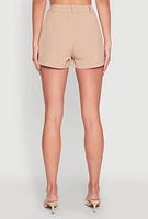 Womens Pleated High Waisted Shorts, Khaki, Size M