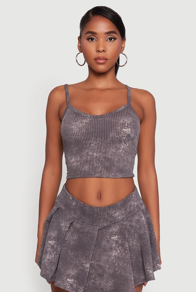 Womens Trendy Acid Wash V Neck Cropped Cami, Grey, Size L