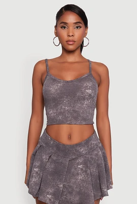 Womens Trendy Acid Wash V Neck Cropped Cami, Grey, Size L