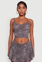 Womens Trendy Acid Wash V Neck Cropped Cami, Grey, Size L