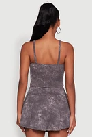 Womens Trendy Acid Wash V Neck Cropped Cami, Grey, Size L