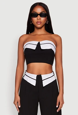 Womens Contrast Trim Fold Over Crop Top,