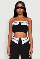 Womens Contrast Trim Fold Over Crop Top,