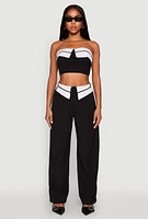 Womens Contrast Trim Fold Over Crop Top,