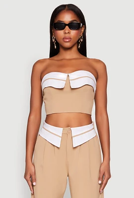 Womens Contrast Trim Fold Over Crop Top, S