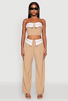 Womens Contrast Trim Fold Over Crop Top, S