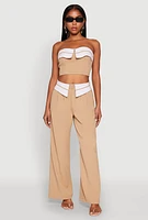 Womens Contrast Trim Fold Over Crop Top, S