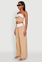 Womens Contrast Trim Fold Over Crop Top, S