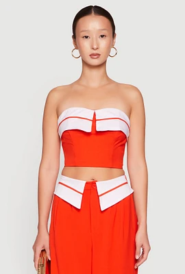 Womens Contrast Trim Fold Over Crop Top, Orange,