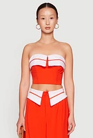 Womens Contrast Trim Fold Over Crop Top, Orange,