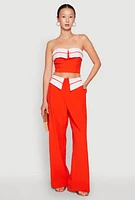 Womens Contrast Trim Fold Over Crop Top, Orange,