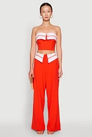 Womens Contrast Trim Fold Over Crop Top, Orange,