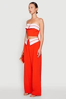 Womens Contrast Trim Fold Over Crop Top, Orange,