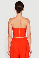 Womens Contrast Trim Fold Over Crop Top, Orange,