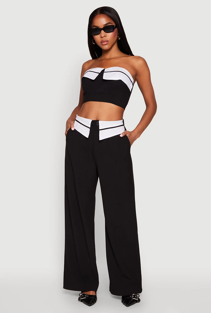 Womens Fold Over Trousers, Black, Size L