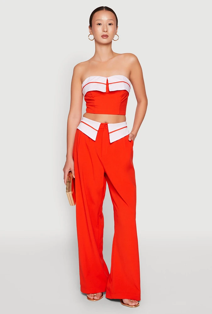 Womens Fold Over Trousers, Orange,