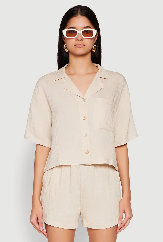 Womens Linen Pocket Shirt,