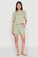 Womens Linen Pocket Shirt, Green, Size L