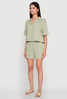 Womens Linen Pocket Shirt, Green, Size L