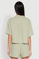 Womens Linen Pocket Shirt, Green, Size L