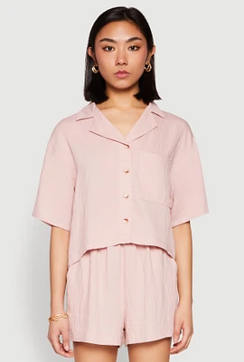 Womens Linen Pocket Shirt, Pink, Size S