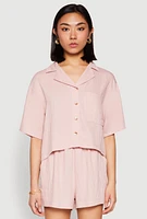 Womens Linen Pocket Shirt, Pink, Size S