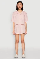 Womens Linen Pocket Shirt, Pink, Size S