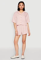 Womens Linen Pocket Shirt, Pink, Size S