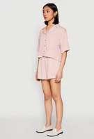 Womens Linen Pocket Shirt, Pink, Size S